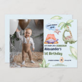 Invitation Dinosaur Stomp Chomp Rawr 1er anniversaire de fête (Devant / Derrière)