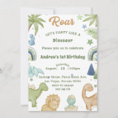 Invitation Dinosaur Stomp Chomp Rawr 1er anniversaire de fête (Devant)