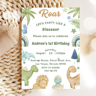 Invitation Dinosaur Stomp Chomp Rawr 1er anniversaire de fête