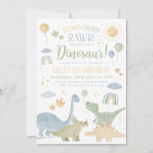 Invitation Dinosaur Stomp Chomp Rawr 1er anniversaire de fête (Devant)