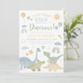 Invitation Dinosaur Stomp Chomp Rawr 1er anniversaire de fête (Debout devant)