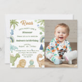 Invitation Dinosaur Stomp Chomp Rawr 1er anniversaire de fête (Devant)