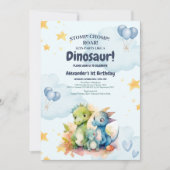 Invitation Dinosaur Stomp Chomp Rawr 1er anniversaire de fête (Devant)