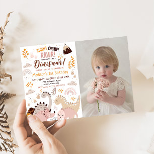 Invitation Dinosaur Stomp Chomp Rawr 1er Anniversaire Photo