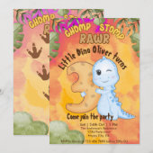 Invitation Dinosaur Stomp Chomp Rawr 3e anniversaire fête (Devant / Derrière)