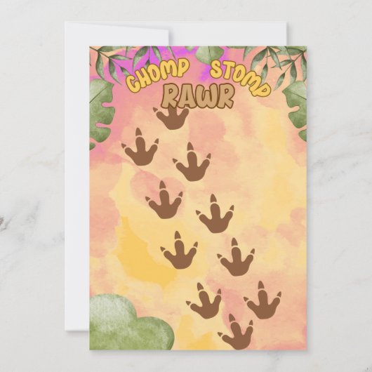 Invitation Dinosaur Stomp Chomp Rawr 4e anniversaire fête (Dos)