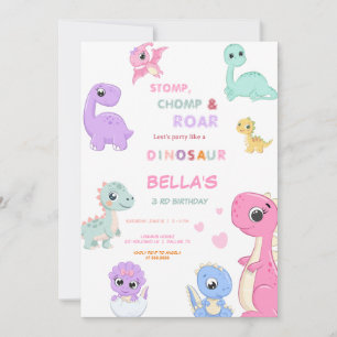 Invitation Dinosaur Stomp Chomp Rawr Anniversaire Fête de FIL