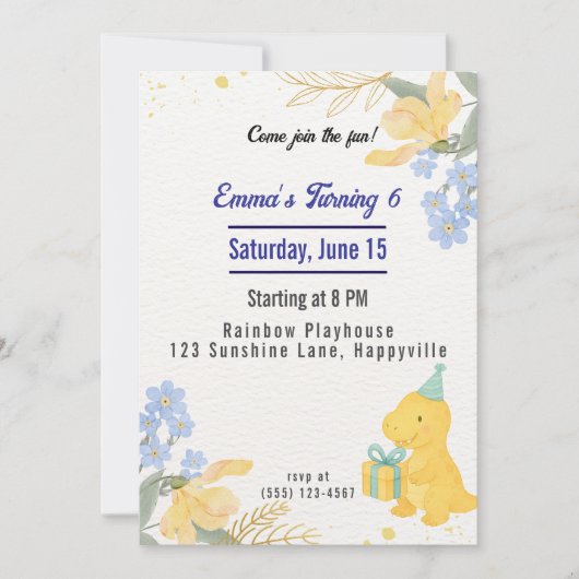 Invitation Dinosaur Stomp Chomp Rawr Fille fête d'anniversair (Devant)