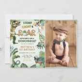 Invitation Dinosaur Stomp Chomp Roar 1er anniversaire de fête (Devant)