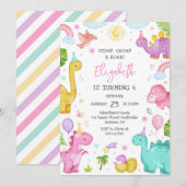 Invitation Dinosaur Stomp Chomp Roar Birthday Party (Devant / Derrière)