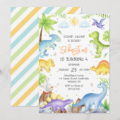 Invitation Dinosaur Stomp Chomp Roar Birthday Party  (Devant / Derrière)