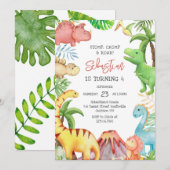 Invitation Dinosaur Stomp Chomp Roar Birthday Party (Devant / Derrière)