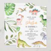Invitation Dinosaur Stomp Chomp Roar Birthday Party (Devant / Derrière)
