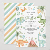 Invitation Dinosaur Stomp Chomp Roar Birthday Party (Devant / Derrière)