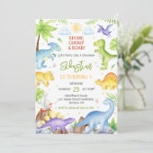 Invitation Dinosaur Stomp Chomp Roar Birthday Party  (Debout devant)
