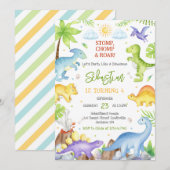 Invitation Dinosaur Stomp Chomp Roar Birthday Party  (Devant / Derrière)