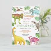 Invitation Dinosaur Stomp Chomp Roar Birthday Party  (Debout devant)