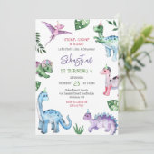 Invitation Dinosaur Stomp Chomp Roar Birthday Party  (Debout devant)