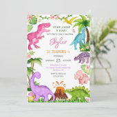 Invitation Dinosaur Stomp Chomp Roar Birthday Party (Debout devant)