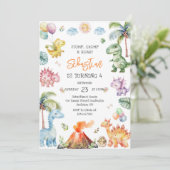 Invitation Dinosaur Stomp Chomp Roar Birthday Party (Debout devant)