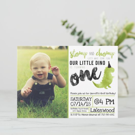 Invitation Dinosaur Stomp et Chomp Premier anniver (Debout devant)
