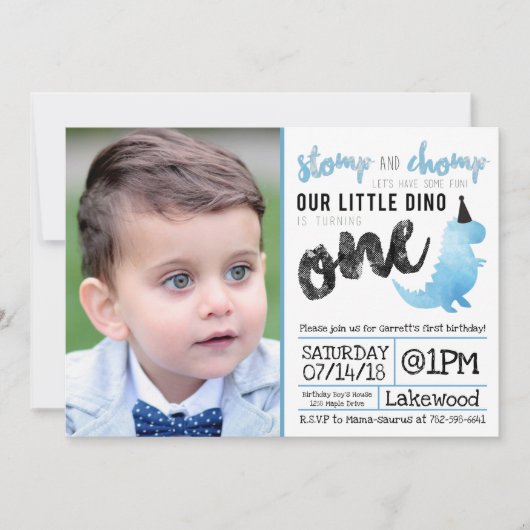 Invitation Dinosaur Stomp et Chomp Premier anniver (Devant)
