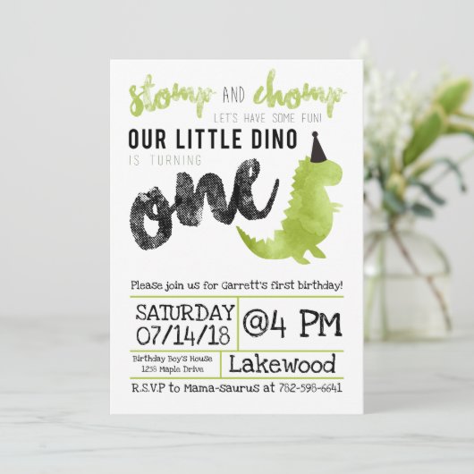 Invitation Dinosaur Stomp et Chomp Premier anniver (Debout devant)