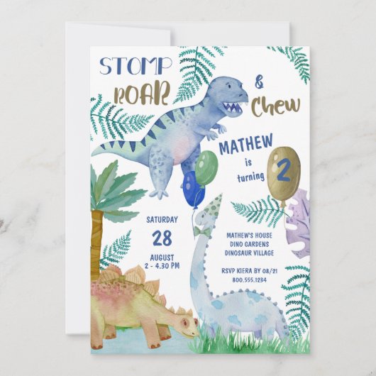 Invitation Dinosaur Stomp Roar et Chew Boys fête d'anniversai (Devant)