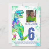 Invitation Dinosaur T-Rex 6e anniversaire de fête aquarelle (Devant)