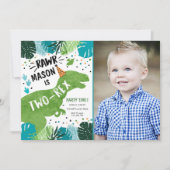 Invitation Dinosaur T-Rex à deux rapports RAWR 2e anniversair (Devant)