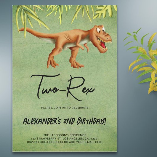 Invitation Dinosaur T Rex Deuxième fête d'anniversaire