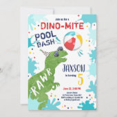 Invitation Dinosaur T-Rex Dino Mite Pool Bash Boy Blue Party (Devant)