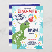 Invitation Dinosaur T-Rex Dino Mite Pool Bash Boy Blue Party (Devant / Derrière)