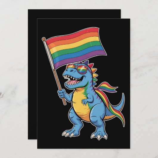 Invitation Dinosaur T Rex Gay pride LGBTQ Ally Rainbow (Devant / Derrière)