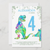 Invitation Dinosaur T. rex jungle 4e anniversaire fête bleu (Devant)