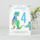 Invitation Dinosaur T. rex jungle 4e anniversaire fête bleu (Debout devant)