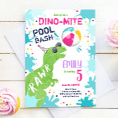 Invitation Dinosaur T-Rex Pool Party Fille rose Anniversaire