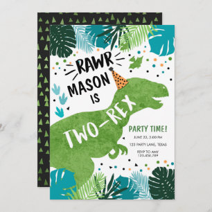 Invitation Dinosaur T-Rex RAWR 2e Anniversaire En