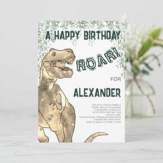 Invitation Dinosaur T-Rex Roar 5e fête d'anniversaire (Debout devant)