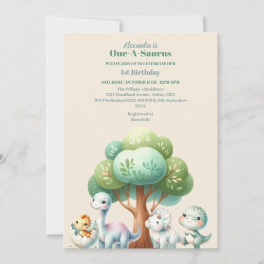 Invitation Dinosaur Thème 1ère fête d'anniversaire (Devant)