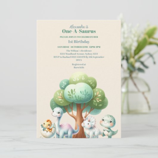Invitation Dinosaur Thème 1ère fête d'anniversaire (Debout devant)