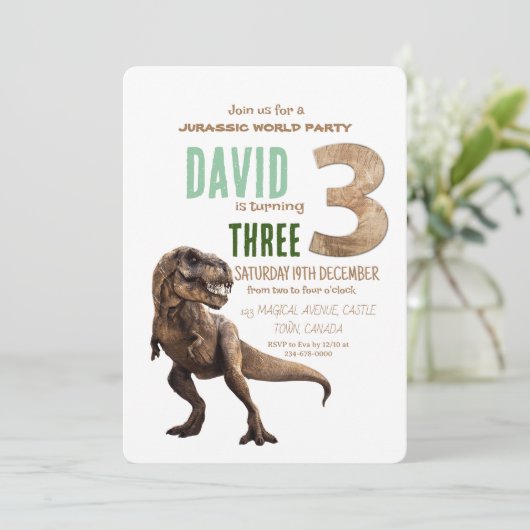 Invitation Dinosaur Thème 3ème fête d'anniversaire (Debout devant)