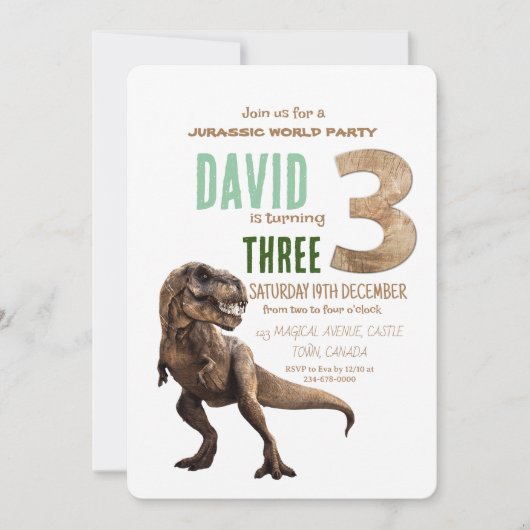 Invitation Dinosaur Thème 3ème fête d'anniversaire (Devant)