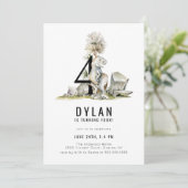 Invitation Dinosaur Thème 4ème anniversaire (Debout devant)