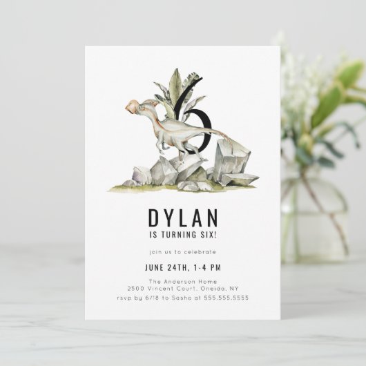 Invitation Dinosaur Thème 6ème anniversaire (Debout devant)