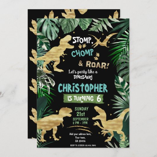 Invitation Dinosaur Thème Anniversaire (Devant / Derrière)