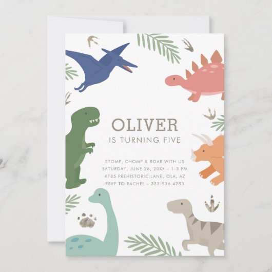 Invitation Dinosaur Thème Anniversaire (Devant)
