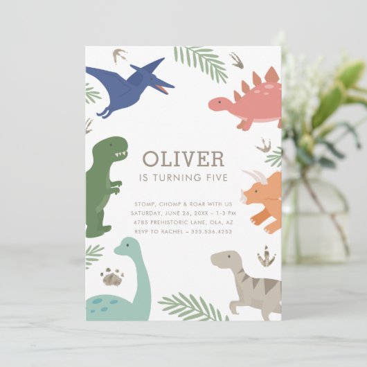 Invitation Dinosaur Thème Anniversaire (Debout devant)