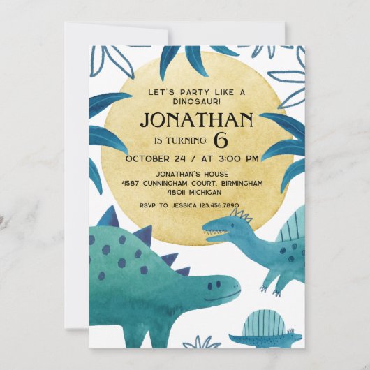 Invitation Dinosaur Theme Birthday Party (Devant)