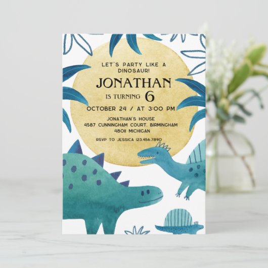 Invitation Dinosaur Theme Birthday Party (Debout devant)